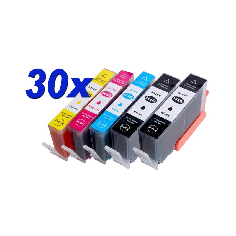 30 cartucce XL (10 nere + 20 colore) compatibili HP n° 364 XL