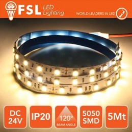 Striscia LED 5m IP20 5050 24V - 12W/m 60led/m 3000K